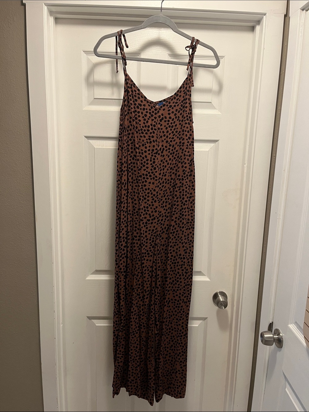 NWT Old Navy Tie-Shoulder Brown Spotted Wide Leg Jumpsuit